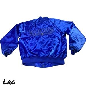 VTG 80s Hartwell Jacket Mens XL Blue Satin Embroidered Wildcard Bomber Snap USA